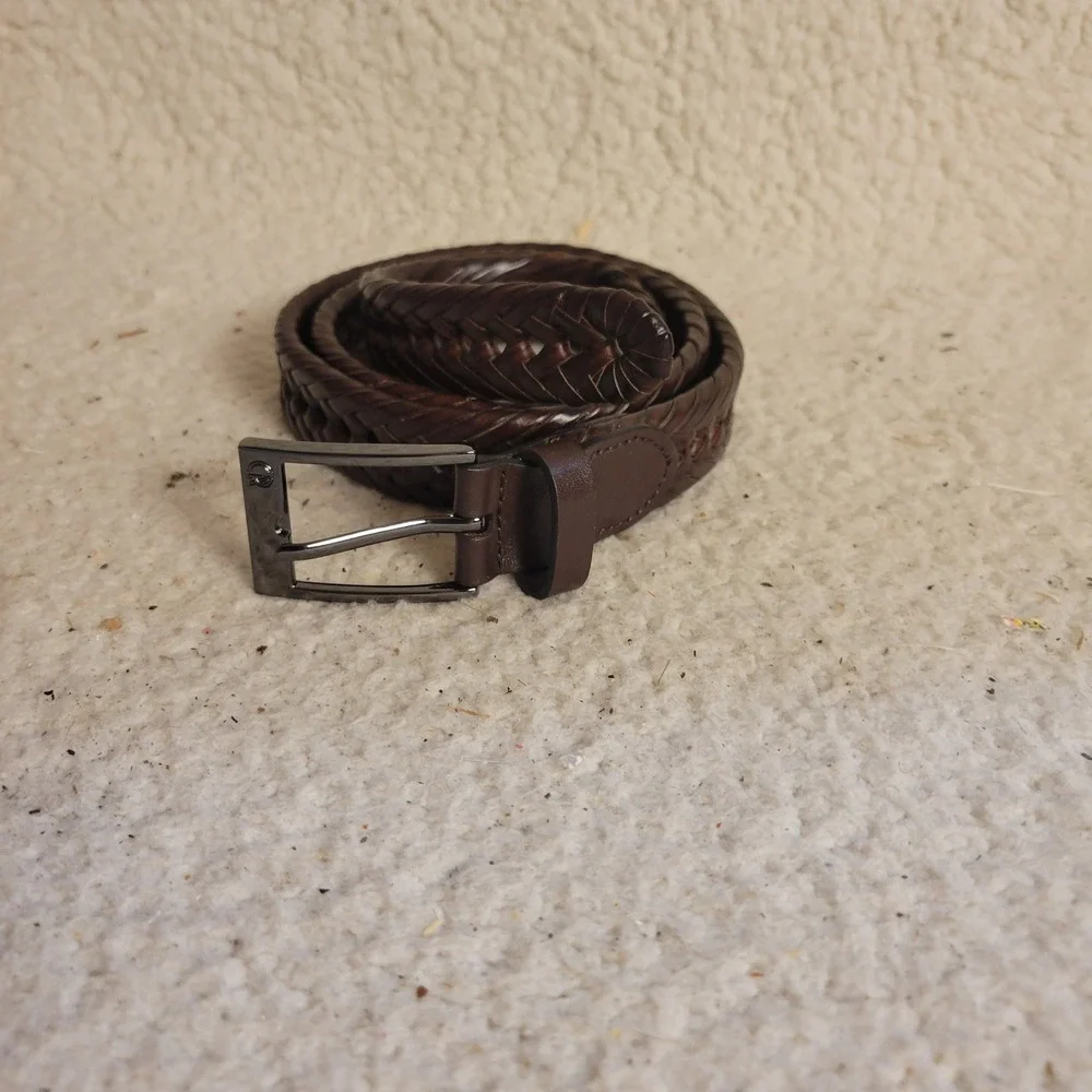 Club Monaco Braided Woven Leather Belt Mens 45 Dark Brown Excellent Preppy Class
